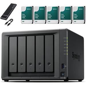 Synology DS1525+ - Set server NAS a 5 bay (8 GB RAM, 10 TB di memoria), 5 dischi rigidi NAS da 2 TB, dispositivo di archiviazione di rete desktop ad alte prestazioni, con SSD esterno