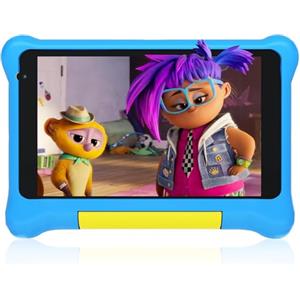 Gleeso Tablet per bambini da 7 pollici Android 13 doppia fotocamera con custodia in silicone (Blu)