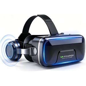 FIYAPOO Occhiali VR 3D con Cuffie, Bambini HD Visore Realtà Virtuale per Film e Giochi, Compatibile con Smartphone Android e iPhone da 4,7 a 7,2 Pollici, Regalo di Natale Perfetto per la Famiglia