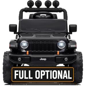 Mondial Toys Jeep Wrangler Rubicon 12V Macchina Elettrica per Bambini con Licenza Ufficiale Due Potenti Motori Cintura a 5 Punti Ammortizzatori Telecomando Parentale Luci LED Musica Portata 30 kg Nero