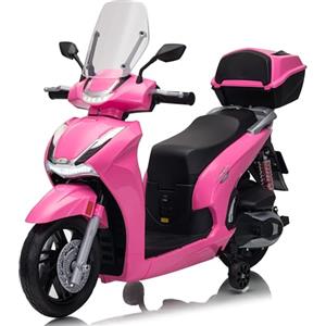 Mondial Toys Honda SH 350 12V Moto Elettrica per Bambini con Licenza Ufficiale, Scooter Elettrico con Ruote in Gomma, Sedile in Pelle, Bauletto, Rotelle Stabilizzatrici, Luci LED e Suoni, MP3 Rosa