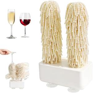Generic Lucidatrice per Bicchieri Domestica, Lucidatrice Rotante da 600 Giri Minuto | Spazzole in microfibra doppie, pulitore di bicchieri a 360°, base con ventosa, per bar, ristoranti e cucine(white)