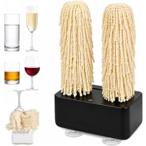Generic Lucidatrice per Bicchieri Domestica, Lucidatrice Rotante da 600 Giri Minuto | Spazzole in microfibra doppie, pulitore di bicchieri a 360°, base con ventosa, per bar, ristoranti e cucine(black)