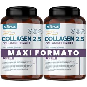 Nutracle Collagene Idrolizzato Verisol® 2500 mg + Acido Ialuronico + Coenzima Q10 - Integratore Pelle, Capelli e Ossa con Biotina, Zinco e Vitamina C - 240 compresse, Nutracle