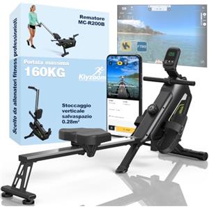 Klyzoom Vogatore Magnetico Silenzioso con Bluetooth FTMS per Casa | Resistenza massima 30 kg, 16 livelli di resistenza, conservazione verticale salvaspazio, portata massima 160 kg
