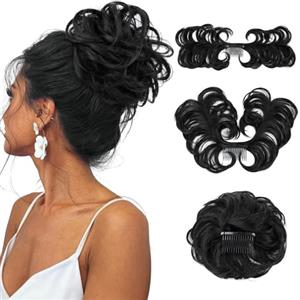 XFSRG Extension Capelli Veri Clip Chignon Finto Per Capelli Donna Elegante Look Quotidiano (Nero)
