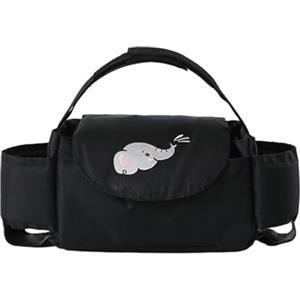 Hiseng Borsa Organizer per Passeggino Universale Borsa Passeggino Organizer Fumetto, Tracolla, Grande Capacità Scomparti Multipli Borsa Fasciatoio per Carrozzina (Elefante nero,35x15x11cm)