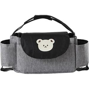 Hiseng Borsa Organizer per Passeggino Universale Borsa Passeggino Organizer Fumetto, Tracolla, Grande Capacità Scomparti Multipli Borsa Fasciatoio per Carrozzina (Orso,35x15x11cm)