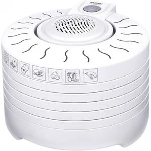 MPM MSG-01 Essiccatore Alimentare, 5 Vassoi senza BPA di 28 cm, Disidratatore Elettrico per Alimenti, Frutta, Funghi e Verdura, 250W, Bianco