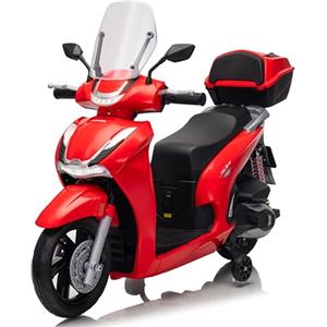 Mondial Toys Honda SH 350 12V Moto Elettrica per Bambini con Licenza Ufficiale, Scooter Elettrico con Ruote in Gomma, Sedile in Pelle, Bauletto, Rotelle Stabilizzatrici, Luci LED e Suoni, MP3 Rosso