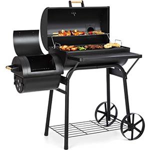 KLARSTEIN Beef Brisket Smoker Grill - Griglia a Carbone, Affumicatore, Griglia in Acciaio Inox, Termometro nel Coperchio, 2 Grandi Ruote, Coperchio Incluso, Nero
