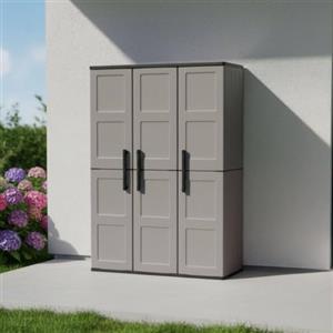 Dmora - Armadio da esterno Bilzen, Mobile outdoor, Armadio balcone multiuso, 100% Made in Italy, Grigio e Nero, Finitura quadri, 102x37h163 cm