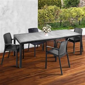 Dmora - Set salotto da esterno Manarola, Ripiano allungabile da esterno con 4 sedie, Tavolo e sedute da giardino effetto rattan, 100% Made in Italy, Antracite