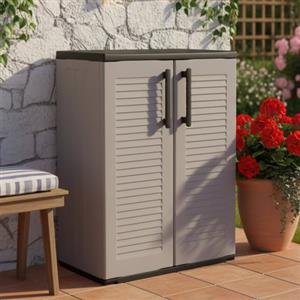 Dmora - Armadio da esterno Bilzen, Mobile outdoor, Armadio balcone multiuso, 100% Made in Italy, Grigio e Nero, Finitura righe, 68x37h84 cm