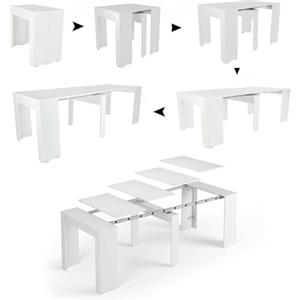 Dmora Consolle Allungabile Maclodio 90x237x76.6h cm Bianco 10 Posti Allungabile, Meccanismo Estensione Allunghe Centrali