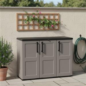 Dmora - Armadio da esterno Gesves, Mobile balcone multiuso, Armadietto outdoor 3 ante, 100% Made in Italy, 102x37h84 cm, Grigio e Nero, Finitura quadri