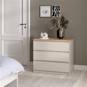 Dmora - Cassettiera Orani, settimino multiuso con 3 cassetti, comò elegante per camera da letto, 77x50 h70 cm, Beige