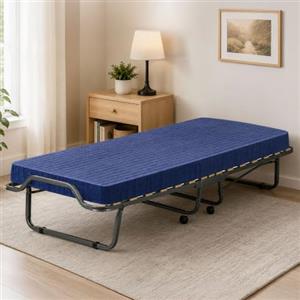 Dmora Talamo Italia Letto Pieghevole Piera, Brandina salvaspazio con Rete a 15 doghe, Custodia Protettiva, 100% Made in Italy, 80x200h40 cm, Materasso Incluso, Blu, 200 cm (Memory)