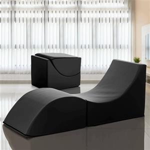 Talamo Italia Pouf Clever, Tasformabile in Chaise Longue, Ecopelle, Nero, 50 x 70 x 50 cm, Singolo