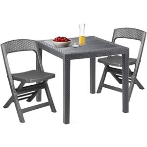 Dmora Set Salotto da Esterno Falconara, Salottino Outdoor o Indoor, Tavolo Quadrato con 2 sedie Pieghevoli, Made in Italy, Antracite
