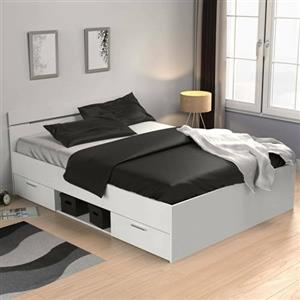 Dmora - Letto alla francese Var, Sommier per camera da letto, Giroletto per stanza, Struttura porta materasso, 200x140 h74 cm, Bianco opaco