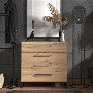 Dmora Cassettiera Chikoshi 92x42x95h cm Marrone Rovere Nodi 4 Cassetti Apertura Scorrevole, Chiusura Scorrevole