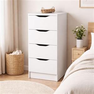 Dmora Cassettiera Wuppertal 40.00x40.00x92.00h cm Bianco 4 Cassetti Apertura Scorrevole, Chiusura Scorrevole