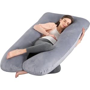 SHANNA Cuscino per Gravidanza Lungo, Cuscino Donne Incinte, Cuscino Allattamento, Dormire Grande Cuscino a Forma di U 100% Cotone con Fodera in Velluto sostituibile e Lavabile 70x145 cm