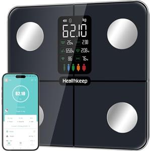 Healthkeep bilancia pesapersone impedenziometrica digitale con APP Bluetooth, display VA, frequenza cardiaca, 15 dati corporei, compatibile Android iOS, max 180kg/400lb, blu