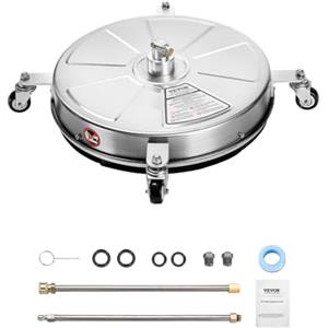 VEVOR Idropulitrice per Superfici in Acciaio Inossidabile con 4 Ruote, 275,8 Bar Max, Connettore Rapido da 1/4, 2 Ugelli a Spruzzo, 2 Lance Estese, per Cemento, Patio, Marciapiede 465 mm
