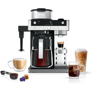 Ninja Prestige DualBrew, Macchina per Caffè Macinato e Capsule, Nero | Espresso, Caffè Filtro Americano, Caffè Freddo e Altro, Montalatte Integrato, Portatazza Regolabile, CFN802EU