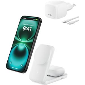 Belkin UltraCharge Caricatore Wireless Magnetico Qi2 25W 2 in 1 - Bianco