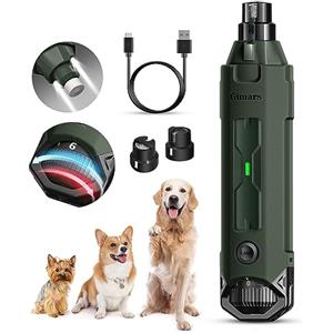 Gimars Lima Unghie Cani 6 velocità Tagliaunghie per Cani Elettrico Tagliaunghie Unghie Cani con Luce LED Ricaricabile Lima per Unghie Cane per Animali con USB 3 Porte,Army Green