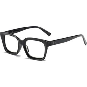 Hubeye Occhiali da lettura Donna e Uomo Quadrata Montatura Grande con Cerniere a molla Occhiali Anti luce blu (Nero, 1.75)