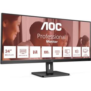 AOC U34E2M - Monitor WQHD da 34 pollici, 100 Hz, 4 ms, sincronizzazione adattiva (3440x1440, HDMI, DisplayPort), colore nero