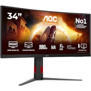 AOC Gaming Monitor CU34G4 34 pollici Curvo 3440x1440, UW-QHD, 180Hz, Fast VA Panel, 1ms GtG, Height Adjustment, (HDMI2x 2.0 DP 1x 1.4) HDR10, FreeSync Premium, Nero