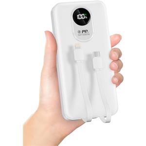 Powelephant Powerbank 30000mAh con Cavi Integrati: 22.5W Batteria Esterna Ricarica Rapida con Grande Capacità, 4 uscite e 2 ingressi-Bianco 1.5×20000 mAh Power Bank