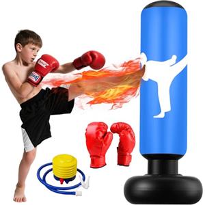 Fohil Sacco da Boxe da Terra, 160cm Sacco da Boxe per Bambini Gonfiabile Punching Ball Bambini 3 ai 12 Anni, Sacchi da Kickboxing per Karate Taekwondo MMA Fitness Allenamento a Casa