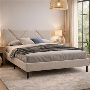 Dmora - Letto matrimoniale Caldes, Sommier per camera da letto, Giroletto per stanza, Struttura porta materasso, Adatto a materasso Cm 160x190, Beige