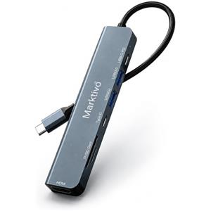 Marktivo Hub USB-C 7 in 1, adattatore multiporta per MacBook Pro/Air, HDMI 4K, funzione di ricarica PD da 100 W, USB 3.0 e USB 2.0, lettore di schede SD/TF, dock in alluminio di tipo C per Chromebook, Dell, HP