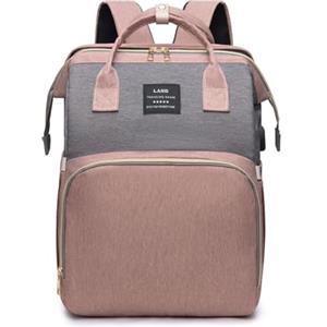 Chickwin Zaino Cambio Neonato con Fasciatoio, Zaino Neonato Multifunzione Mamma Zaino per Neonati per Viaggio Borsa Fasciatoio Portatile Grande per Mamma e Papà (31x20x41cm,Grigio rosa)