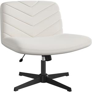 Yaheetech Sedia Ufficio Scrivania Senza Braccioli con Seduta Larga | Senza Ruote ,in Tessuto, Altezza Regolabile, per Studio, Camera, Beige
