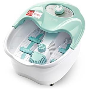 TZS First Austria - Pediluvio Massaggiatore - 80W - Luce Rossa & Funzione Mantenimento Calore - Fino al Numero 43 - Idromassaggio Plantare con 3 Accessori & Box Aroma - Maniglia Pieghevole - Turchese