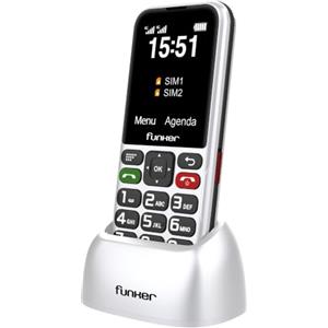 Funker C180 - Telefono cellulare 4G per anziani e uso domestico, tasti grandi, schermo 2,4, base di ricarica, batteria 1800 mAh, tasti Easy, audio alto Voice HD, bianco