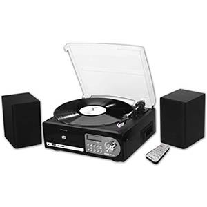Majestic TT 38R CD TP USB SD - Giradischi 33/45/78 Giri, Lettore CD/MP3, Cassetta, Ingresso USB/SD Recorder, Nero