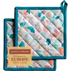 Maison d' Hermine Set di presine, 100% cotone, resistenti al calore, 20 cm x 20 cm, con anello per barbecue, per maneggiare padelle calde, Primavera Estate (Summer Picnic, confezione da 2)