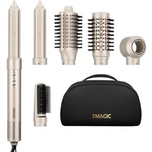 7MAGIC Air Styler 6 In 1, Asciugacapelli Ionico, Arricciacapelli Automatico | Spazzola Volumizzante, Spazzola Lisciante, Coanda, Senza Danni Da Calore, Asciugatura Rapida, Custodia Viaggio, Oro