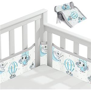 Vicloon Paracolpi Lettino, 2 Pezzi Paraurti COT Morbida e Traspirante, Paracolpi per Lettino con 10 Cinghia Fissa, Lavabile, 340cm x 30cm + 160cm x 30cm, Luna Elefantino