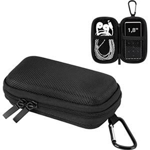 AGPTEK Custodia per Lettore MP3 da 1,8 Pollici(10*5cm) e Auricolare,BC Protezione Copertura Durevole a Conchiglia Portatile con Gancio in Metallo,Supporto per Apple Airport,iPod Nano,iPod Shuffle,Nero
