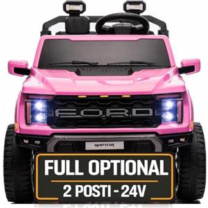 Mondial Toys Ford F150 Raptor 24V Maxi Fuoristrada 2 Posti Auto Macchina Elettrica per Bambini Telecomando Luci a Led Bluetooth Ammortizzatori Carico Massimo 60 Kg (Rosa)